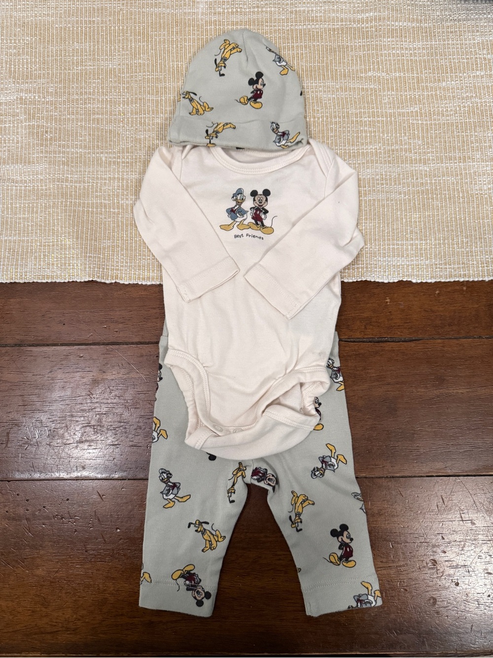 H&M Cream & Gray Mickey Mouse 3-Piece Bodysuit Set